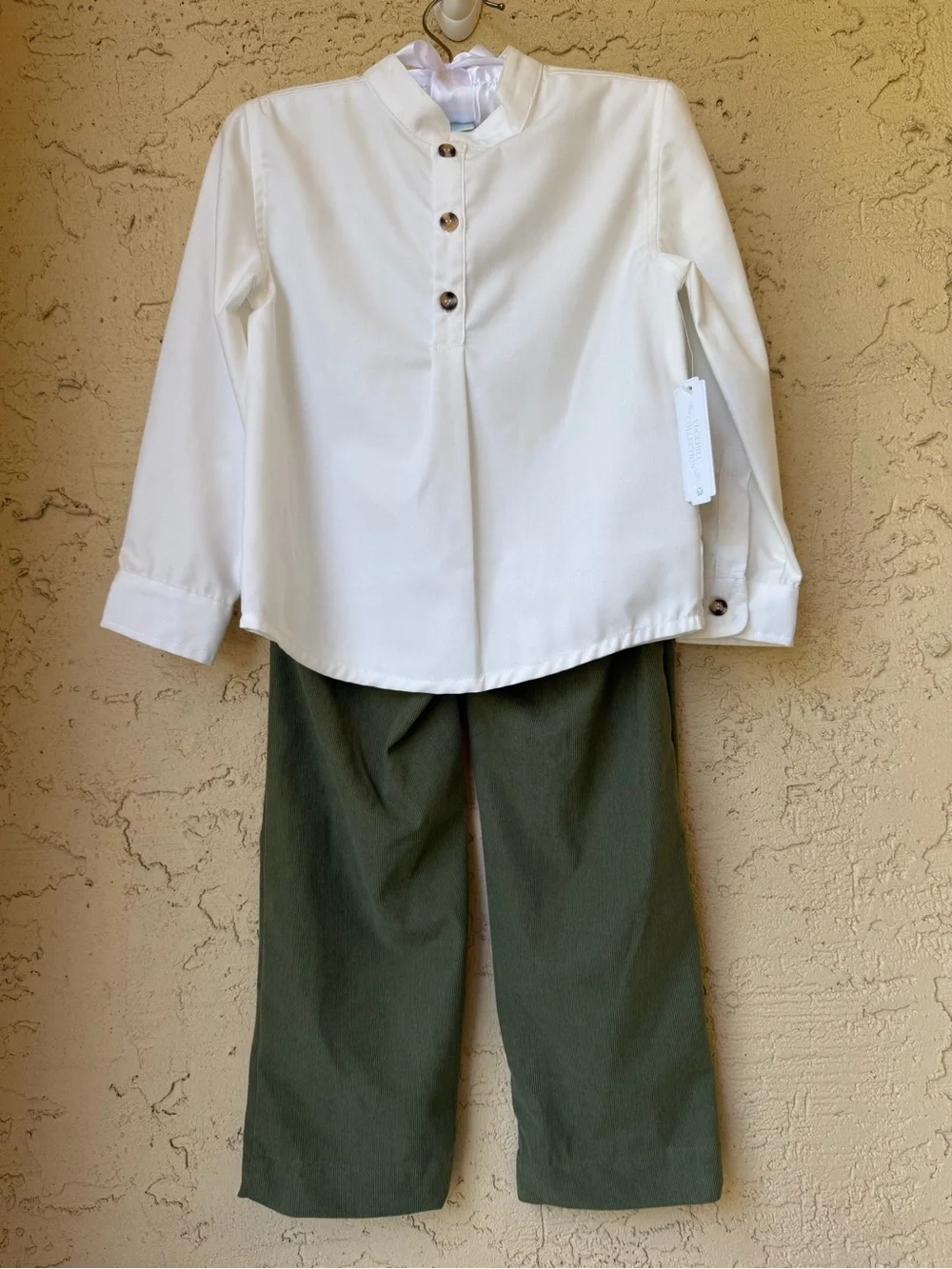 Edgehill Collection Boys White Long Sleeve Shirt and Olive Pants Set NWT
